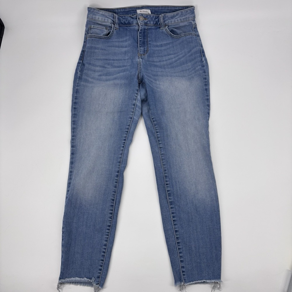 Ms.Cello High Rise Skinny Jeans Size 14 Medium Wash‎ Distressed Cuff Stretch